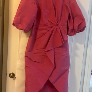 Carolina Herrera Pink Midi Dress with Ruffle Detail